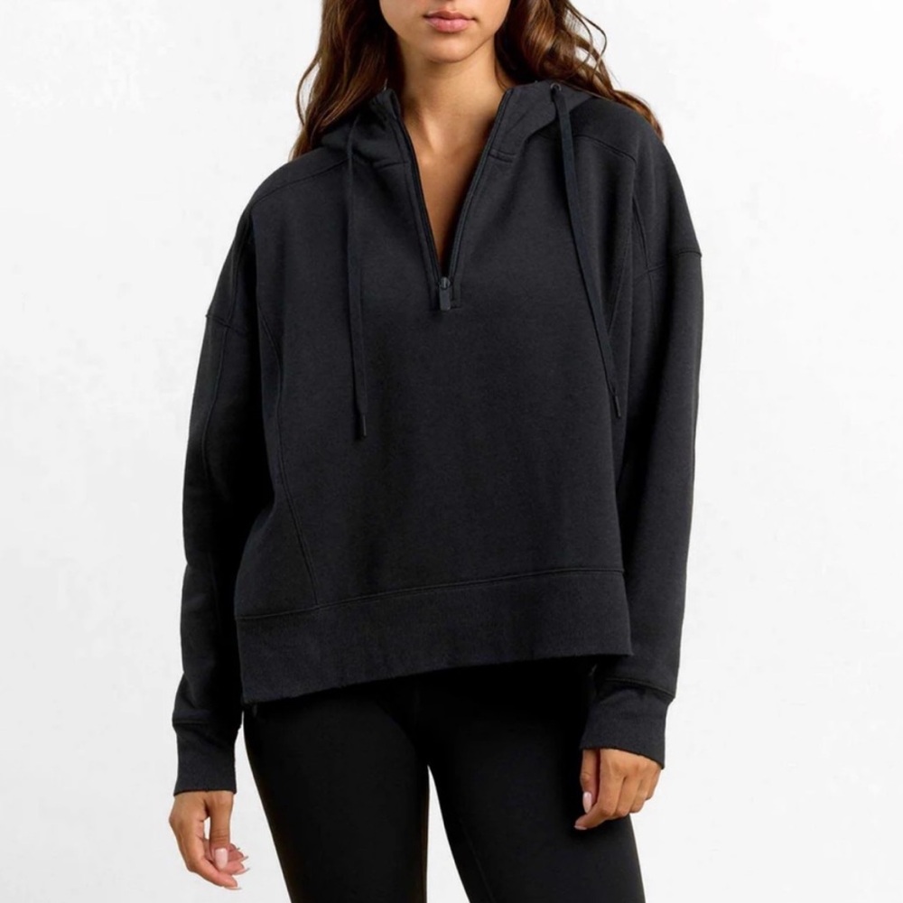 nuuds Black vintage down time Quarter-Zip Hooded Sweatshirt